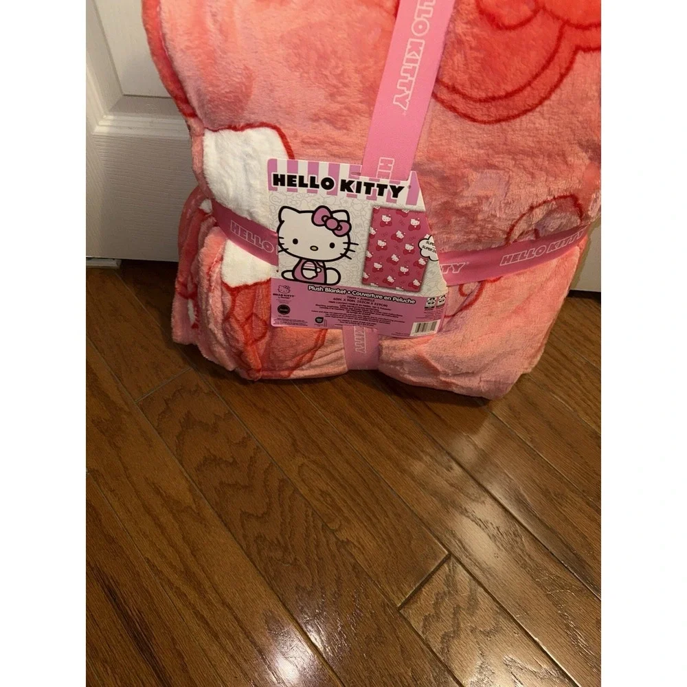 New Hello Kitty with Bow Pink Valentine's Day Plush Blanket‎ TWIN Sanrio